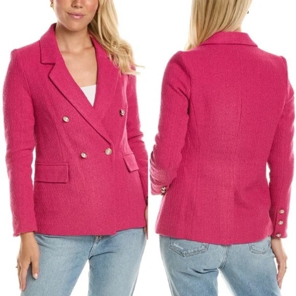 Nanette Lepore Pink Boucle Tweed Double Breasted Blazer Jacket Coat Sz 16 NEW - Picture 1 of 13